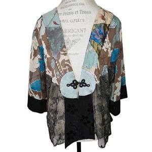 Spencer Alexis Kimono Top Women Large Brown Patchwork Floral Romantic Lace Fairy